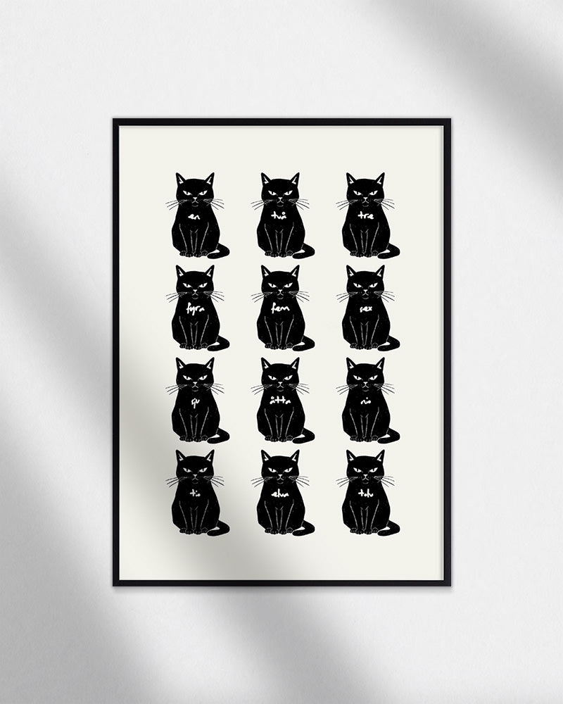 【ポスターのみ】Twelve Black Cats – Graphic Minimalist Posterアートポスター(A2,A3)