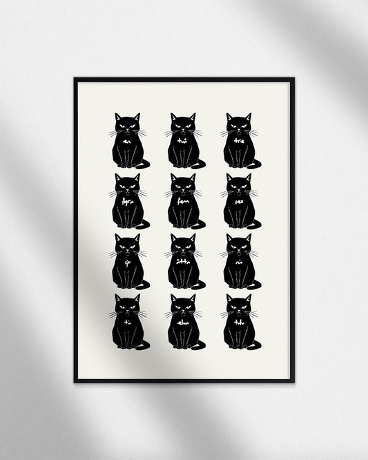 【ポスターのみ】Twelve Black Cats – Graphic Minimalist Posterアートポスター(A2,A3)