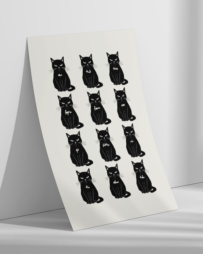 【ポスターのみ】Twelve Black Cats – Graphic Minimalist Posterアートポスター(A2,A3)
