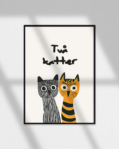 【ポスターのみ】Tva Katter – Playful Cat Duo Posterアートポスター（A2,A3）