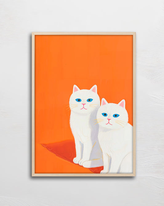【ポスターのみ】White Cats on Orangeアートポスター（A2,A3）