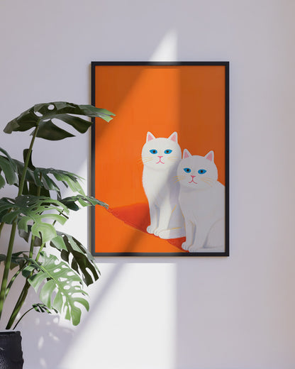 【ポスターのみ】White Cats on Orangeアートポスター（A2,A3）