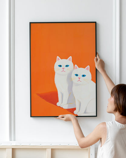 【ポスターのみ】White Cats on Orangeアートポスター（A2,A3）