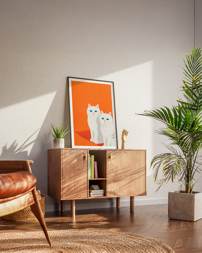 【ポスターのみ】White Cats on Orangeアートポスター（A2,A3）