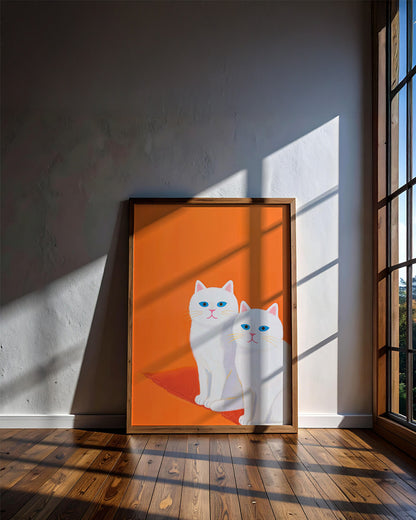 【ポスターのみ】White Cats on Orangeアートポスター（A2,A3）