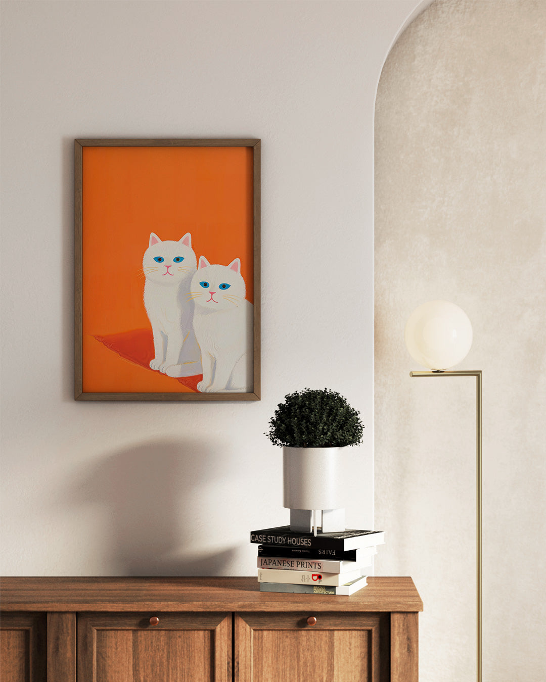 【ポスターのみ】White Cats on Orangeアートポスター（A2,A3）