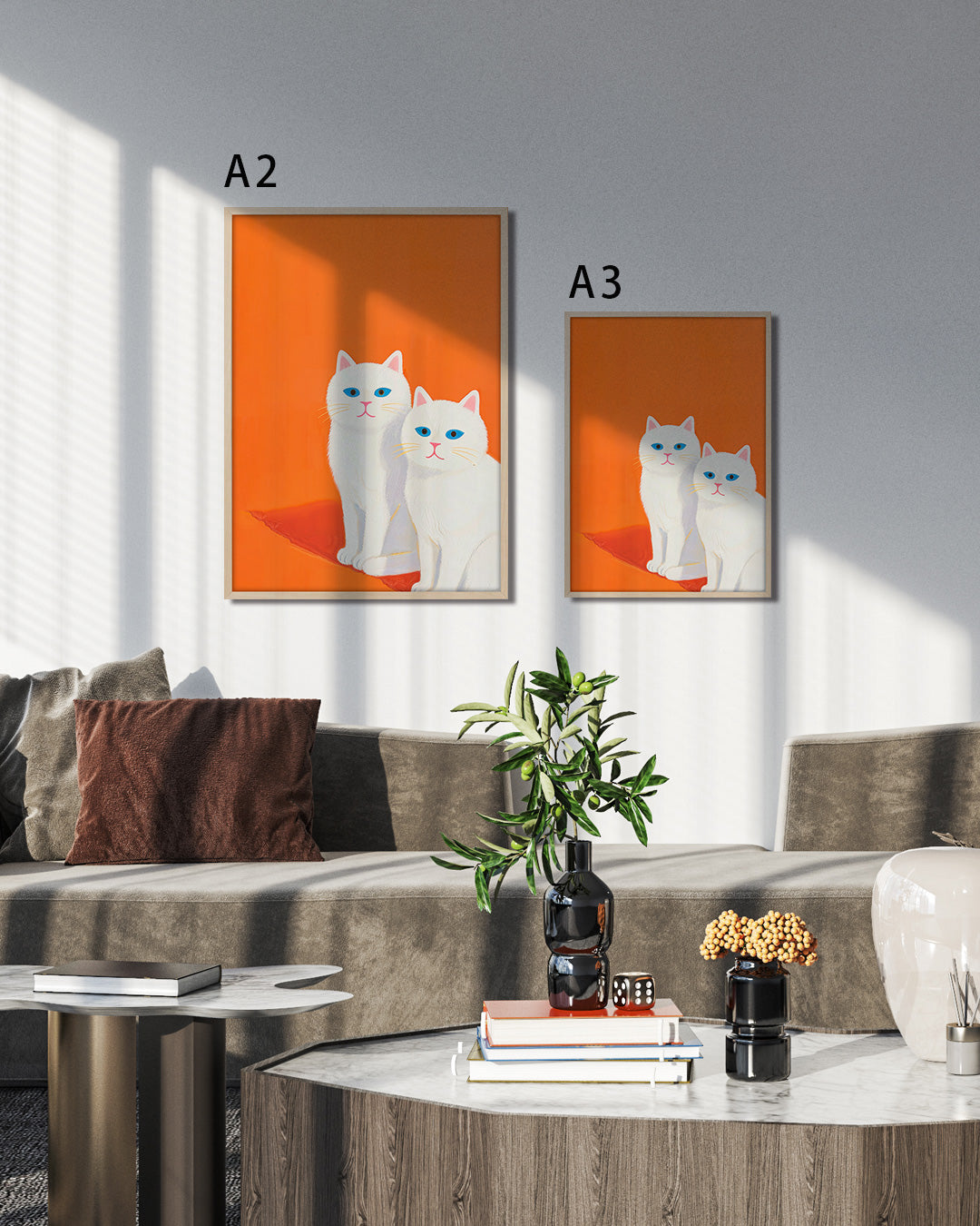 【ポスターのみ】White Cats on Orangeアートポスター（A2,A3）