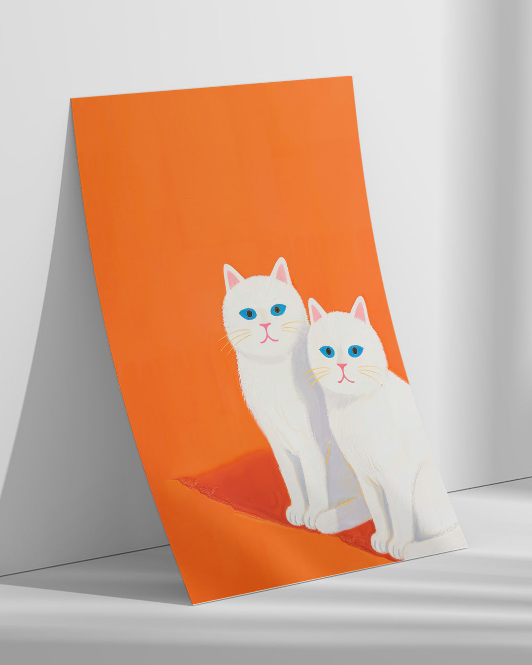 【ポスターのみ】White Cats on Orangeアートポスター（A2,A3）